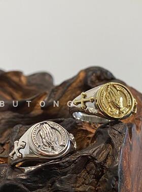 男女925纯银欧美祈祷之手戒指