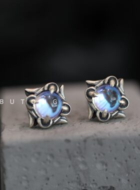 复古925纯银魔瞳耳钉暗黑朋克