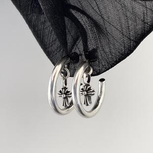 不同银匠 潮情侣耳钉银饰 黑暗甜酷风925纯银十字架耳环朋克设计款