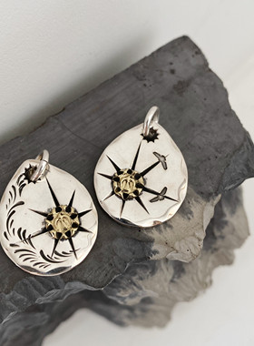 精工手作唐草花射线飞鹰纯银吊坠