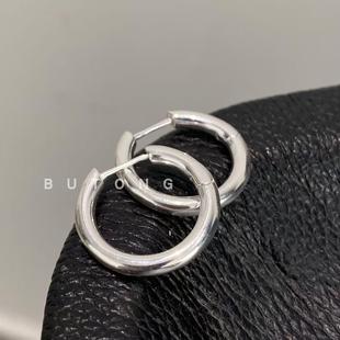 不同银匠 通体S925纯银实心素圈耳环男女简约冷淡风耳圈耳扣耳饰