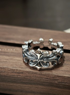 复古925银船锚开口镂空女戒