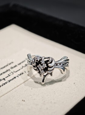 925纯银复古欧美荆棘爱心戒指