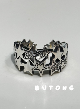 复古925银星光开口戒指情侣