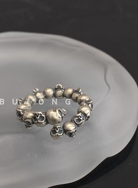 黑暗系哥特风925纯银骷髅头戒指