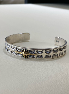 欧美男925纯银光芒开口手镯