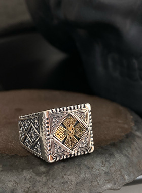 男925纯银菱形花纹欧美戒指