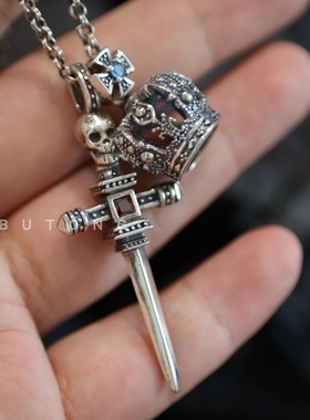 欧美复古925纯银血色骷髅项链
