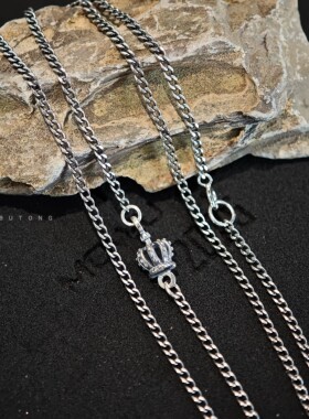 复古925纯银皇冠古巴项链2mm