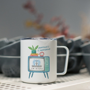 老友记周边HAPPINESS IS WATCHING friends保温咖啡杯带盖勺水杯