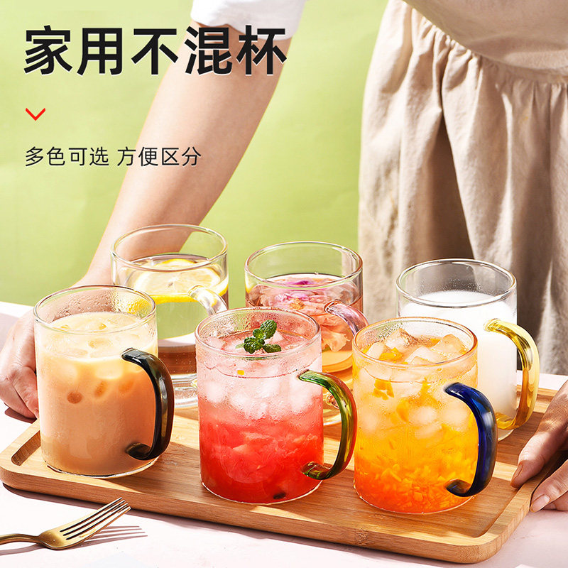 耐高温高硼硅玻璃杯套装家用客厅待客家庭喝水杯子茶杯带把手杯架