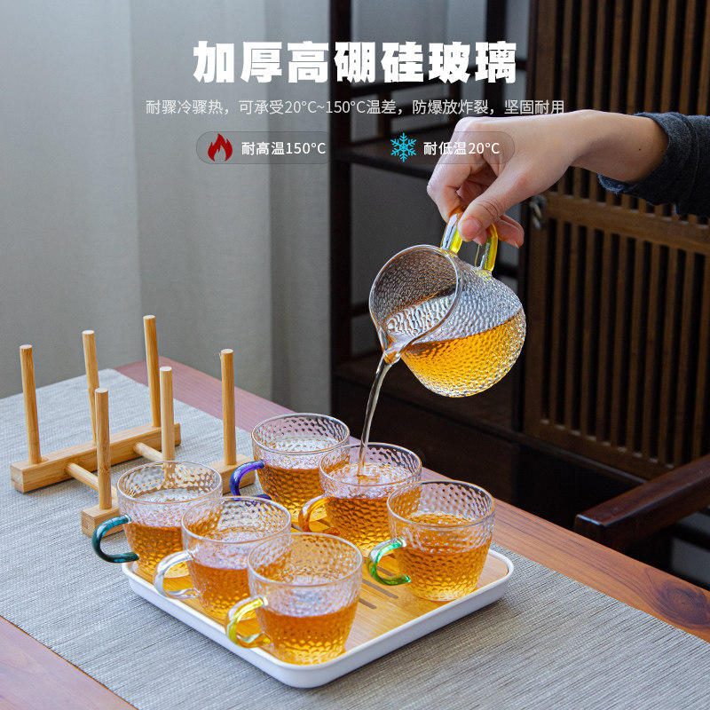 晶彩锤纹玻璃小茶杯套装品茗杯