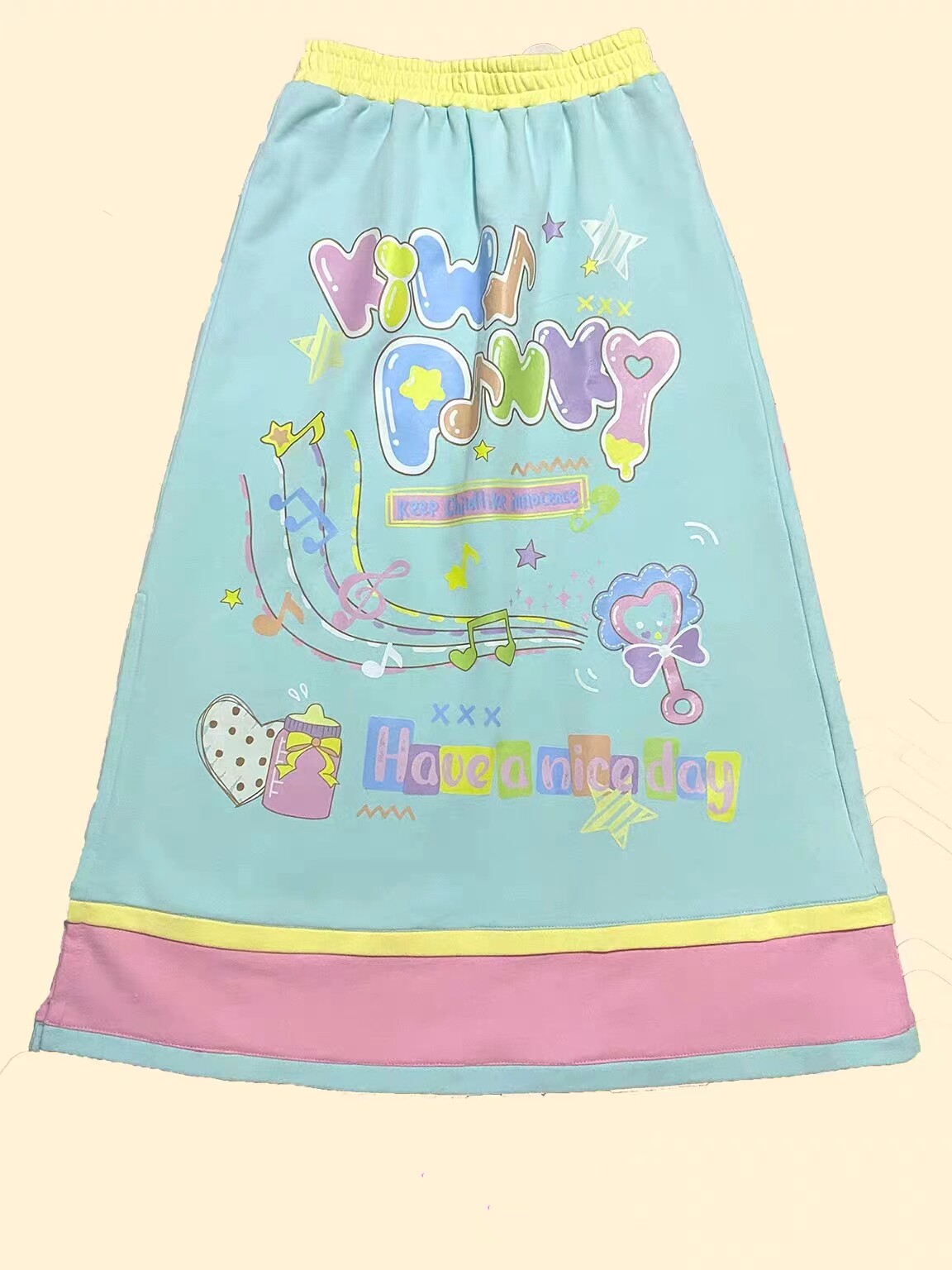 多巴胺彩色可爱印花糖果色少女拼接卫衣裙甜美少女A字半身长裙