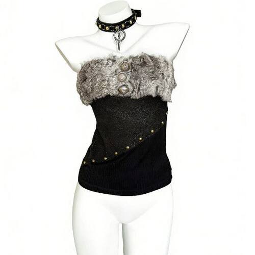 日牌辣妹复古毛毛露背抹胸