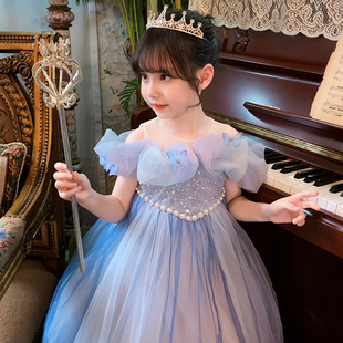 女童公主裙夏装 洋气小女孩超仙网纱连衣裙儿童艾莎礼服裙 2023新款