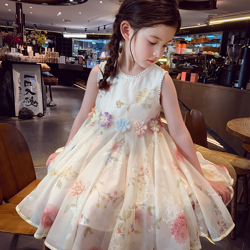 女童碎花背心连衣裙夏装2025新款法式洋气小女孩公主蓬蓬无袖裙子
