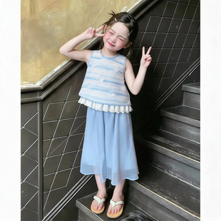 女童运动休闲韩版套装夏装2026新款女孩无袖短款上衣阔腿裤两件套