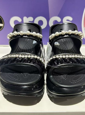 Crocs/卡骆驰二字拖夏季经典珍珠光轮凉鞋户外坡跟涉水女鞋210179