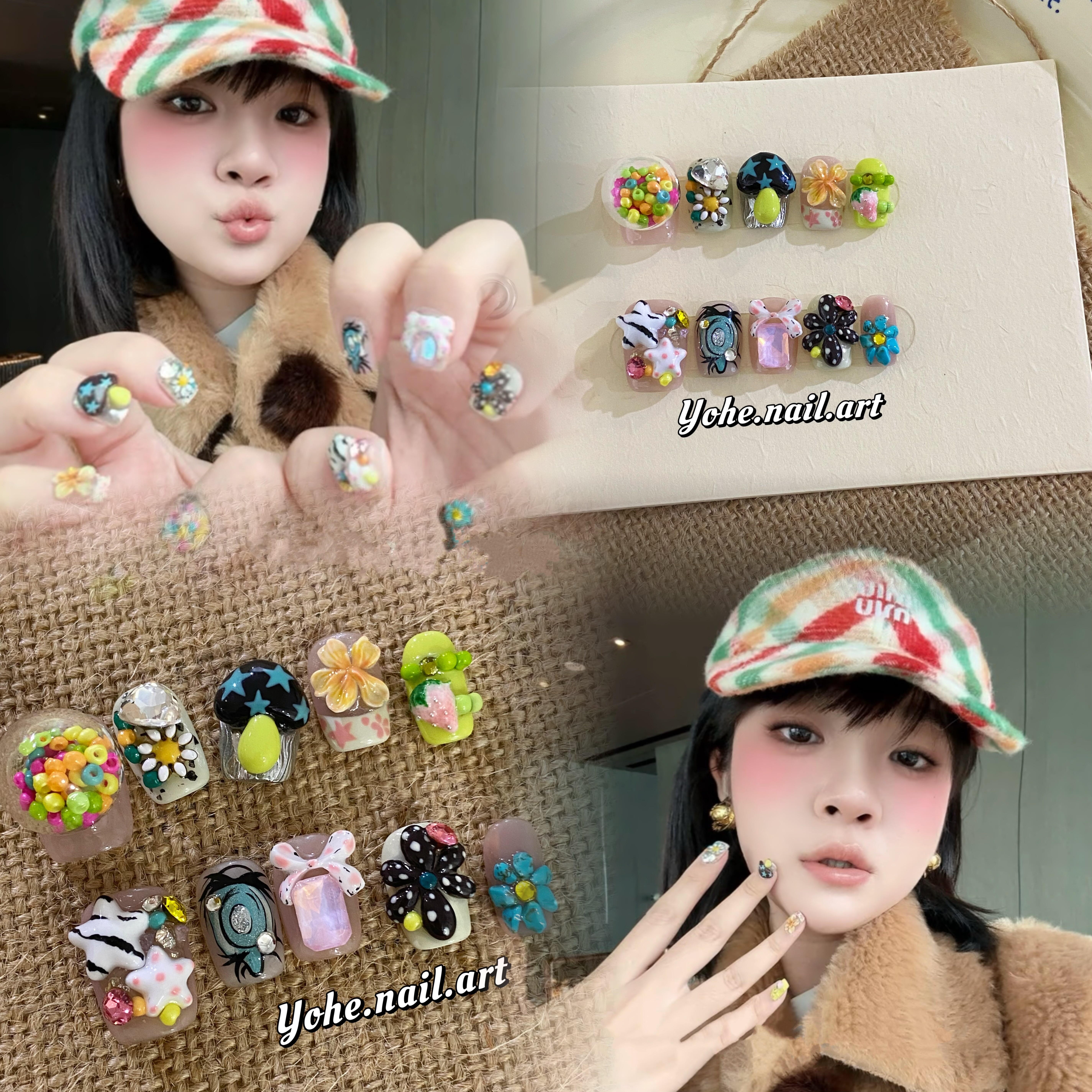 宥荷Studio 童趣巴黎高级感穿戴甲美甲定制假指甲手工定制短甲,彩妆/香水/美妆工具,穿戴甲/甲片,淘宝优惠券,粉丝福利购,淘宝优惠卷