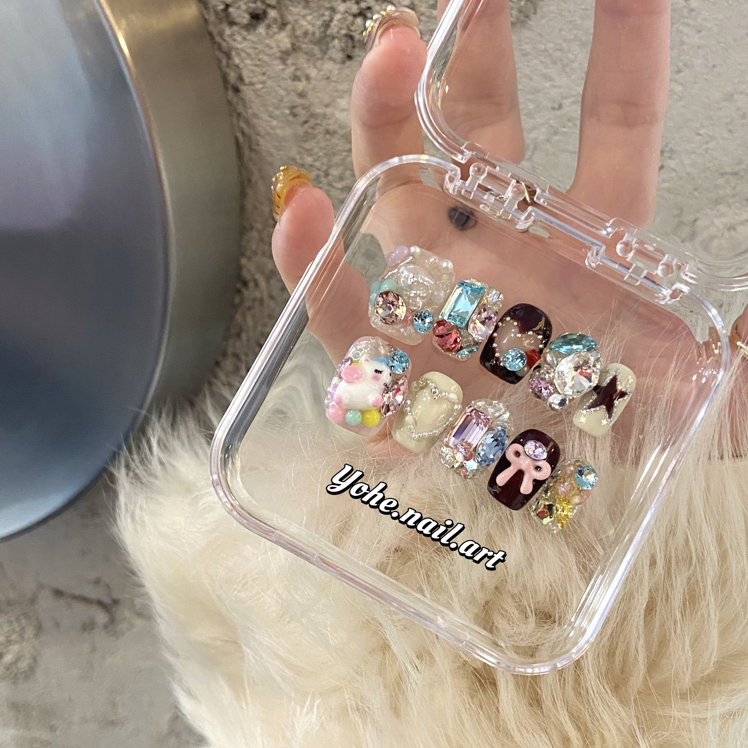 宥荷Studio 新年限定 阳光小白马穿戴甲美甲定制假指甲手工短甲,彩妆/香水/美妆工具,穿戴甲/甲片,淘宝优惠券,粉丝福利购,淘宝优惠卷