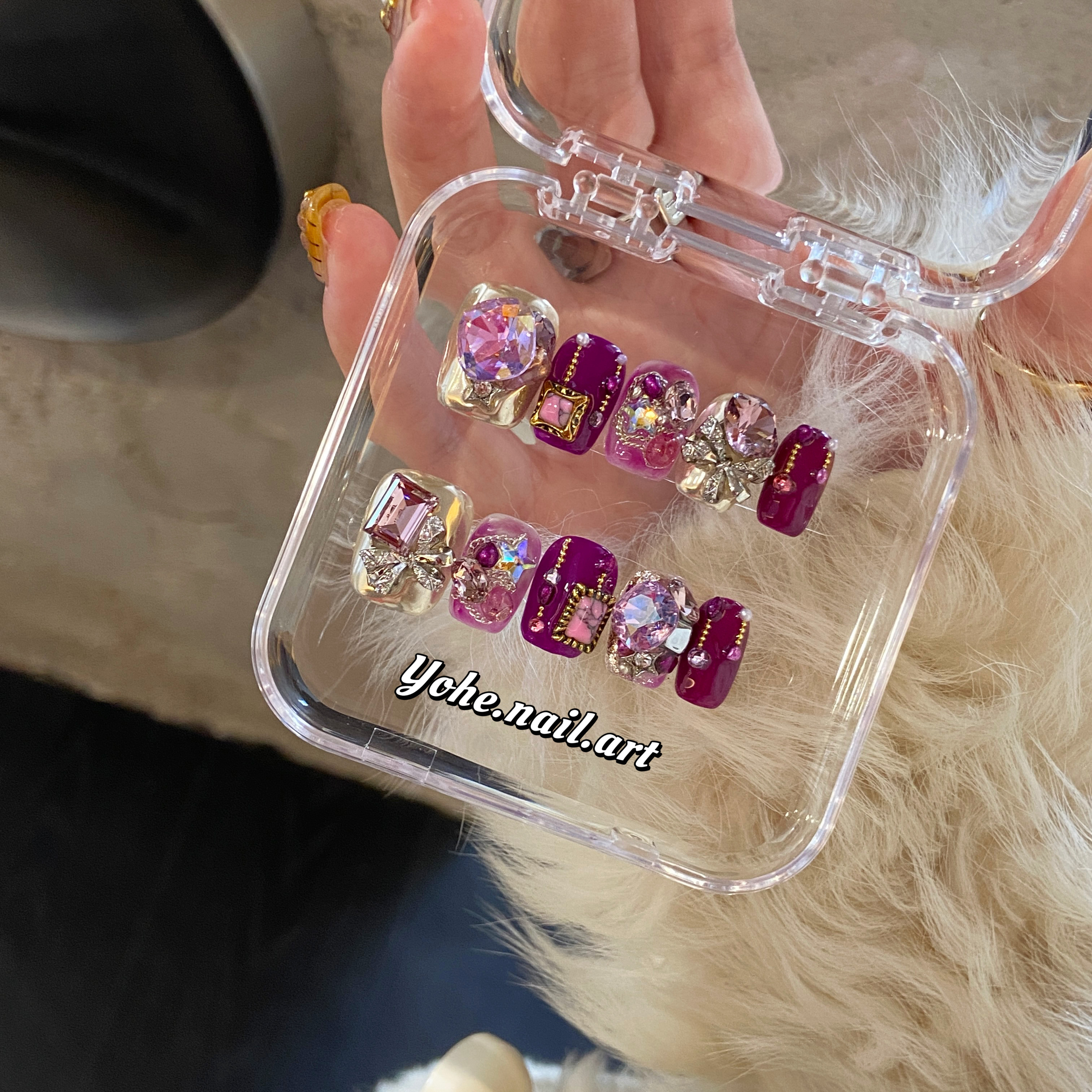 宥荷Studio 新年限定 紫定赚 穿戴甲美甲定制假指甲手工定制短甲,彩妆/香水/美妆工具,穿戴甲/甲片,淘宝优惠券,粉丝福利购,淘宝优惠卷