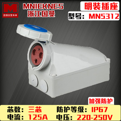 浙江国曼MN5312德标MNIEKNES220V三孔IP44蓝明装防水工业插座2P+E