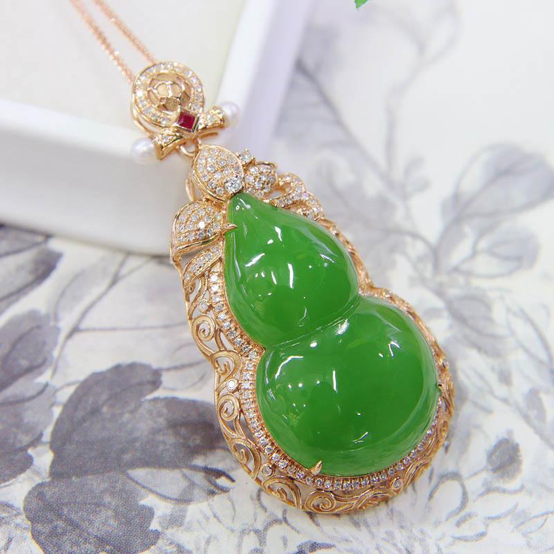 原创设计翡翠金镶玉项链送妈妈
