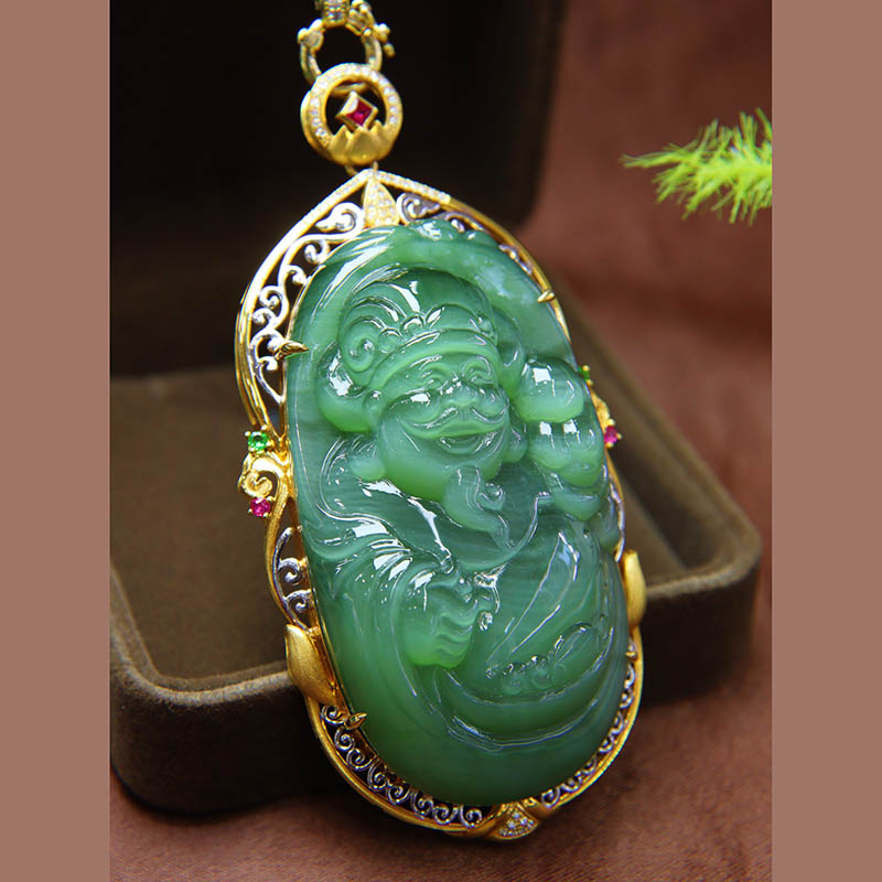 原创设计翡翠金镶玉招财项链送妈