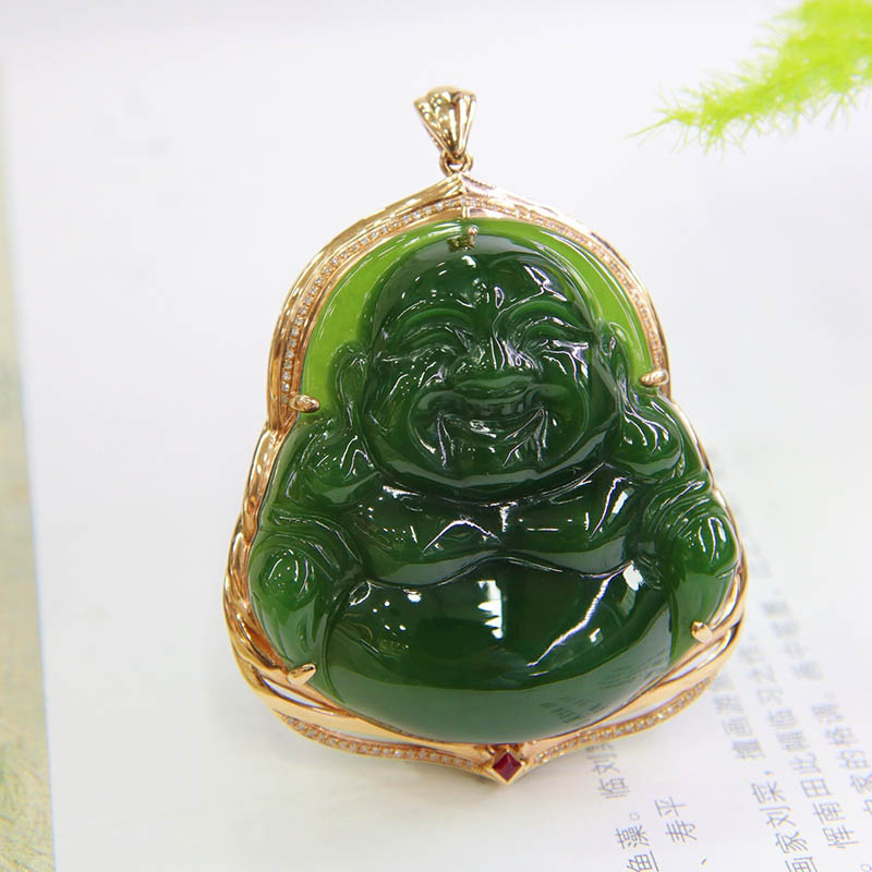 原创阳绿翡翠金镶玉项链送老婆