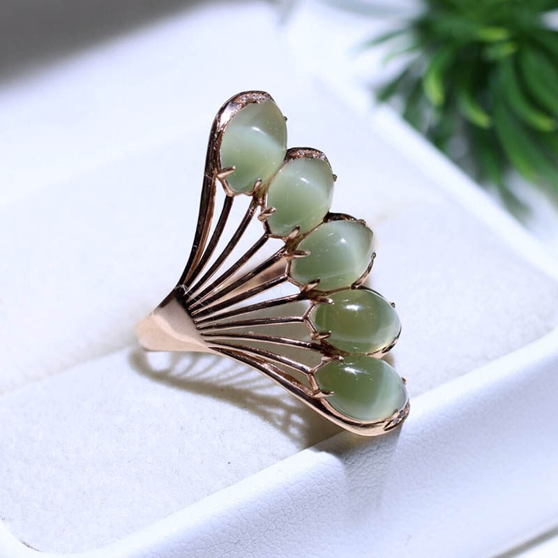 焕新季天然和田玉戒指女a货冰种猫眼碧玉凤尾镶嵌18k金指环送妈妈