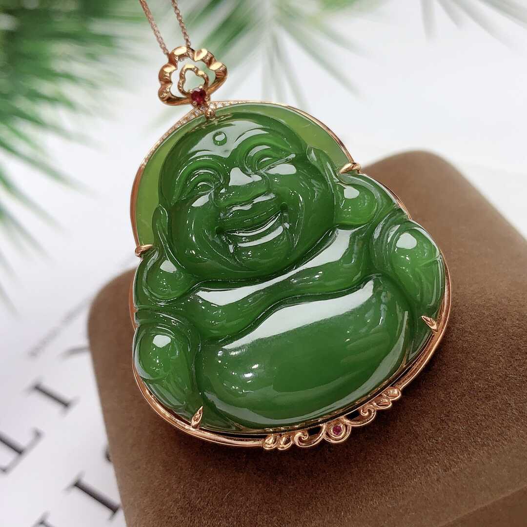 18k金情侣礼品玉器佛公吊坠