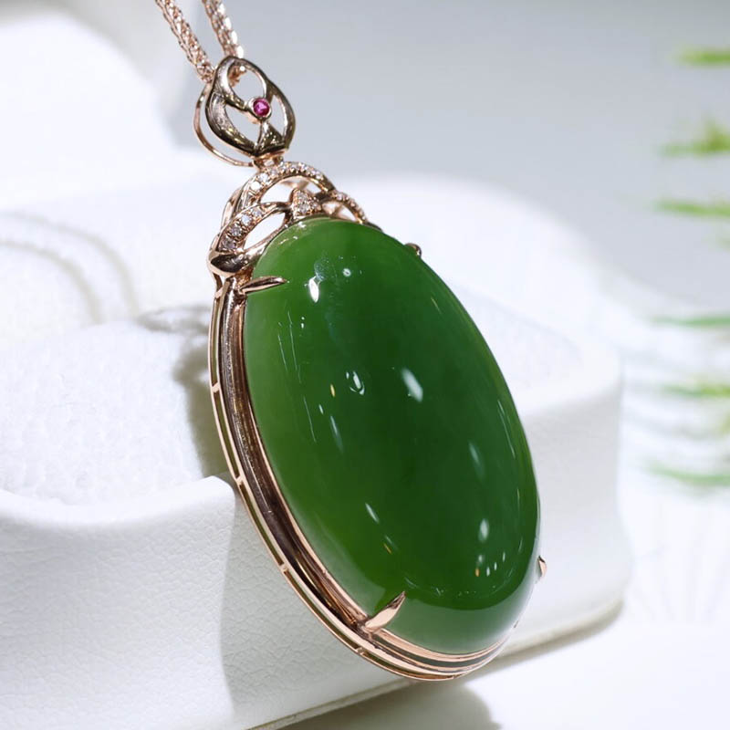 原创设计翡翠金镶玉石项链送妈妈