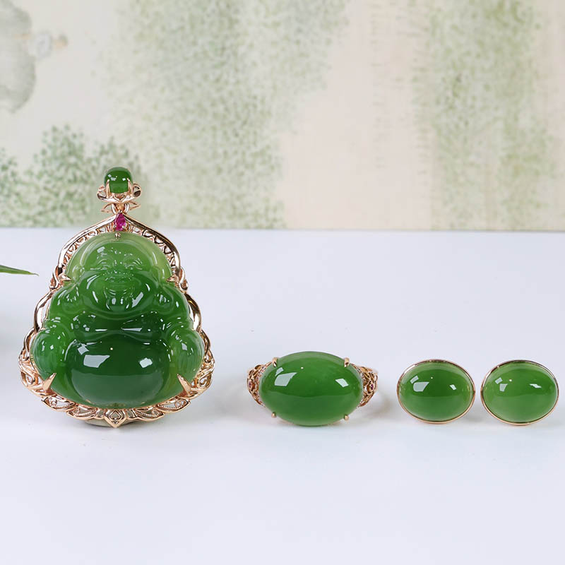 原创设计翡翠金镶玉项链指环耳钉