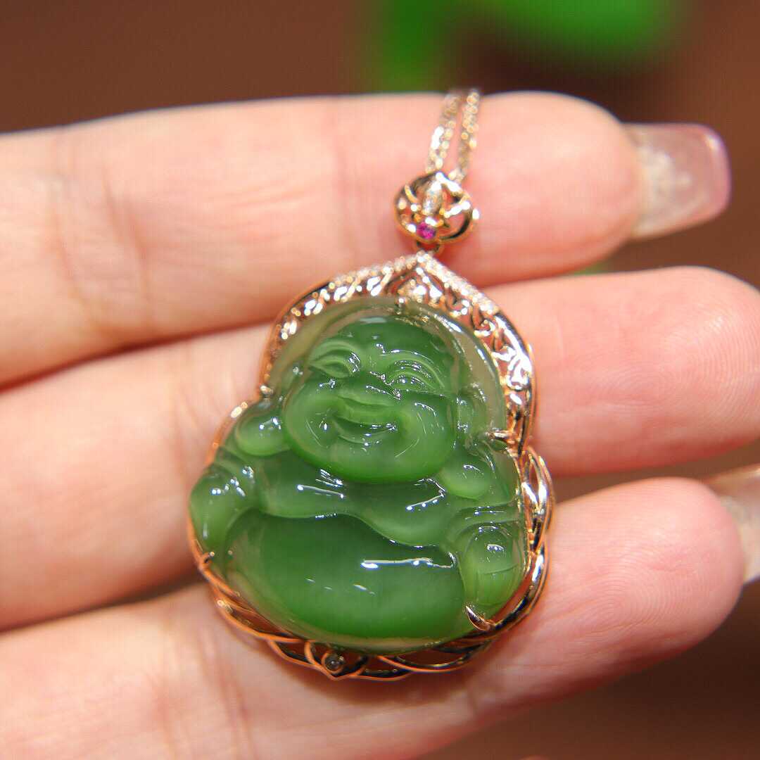 送老婆猫眼和田玉精品18k金项链
