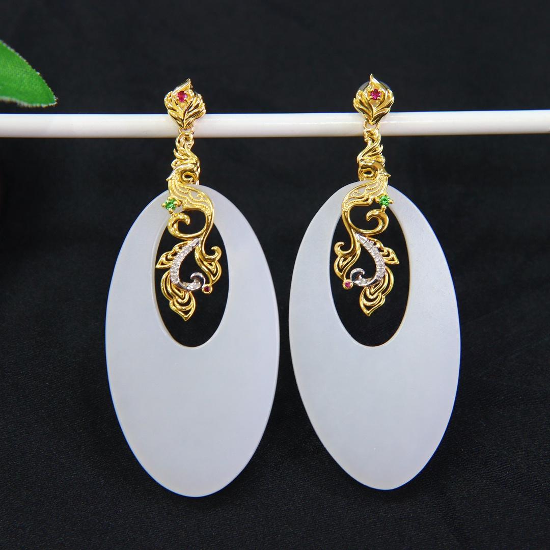 原创设计翡翠金镶玉耳饰送老婆