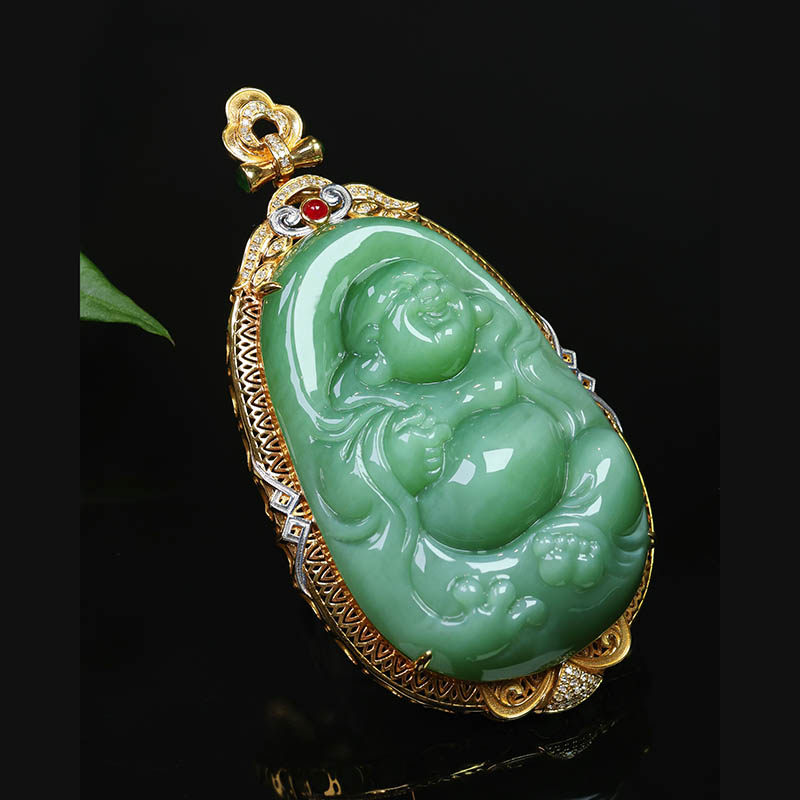 双十一天然和田玉弥勒佛吊坠女a货猫眼碧玉佛公镶18k金挂件送老婆
