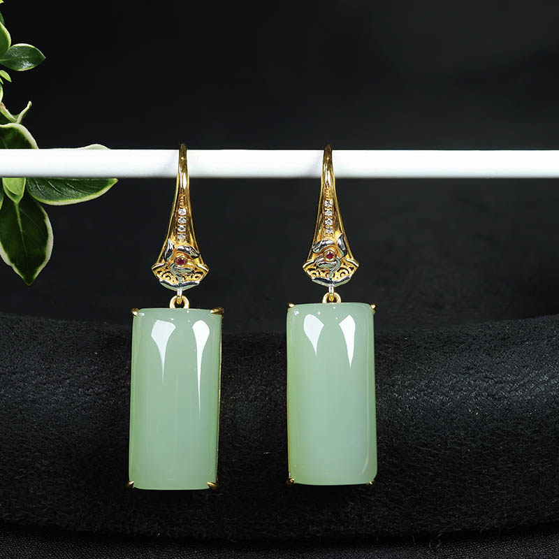 春夏季礼物天然和田玉耳坠女a货猫眼碧玉长条镶18k金耳环勾送领导