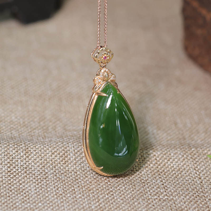 年货节礼物天然和田玉吊坠女a货菠菜绿碧玉水滴镶18k金挂件送妈妈,珠宝/钻石/翡翠,颈饰,淘宝优惠券,粉丝福利购,淘宝优惠卷