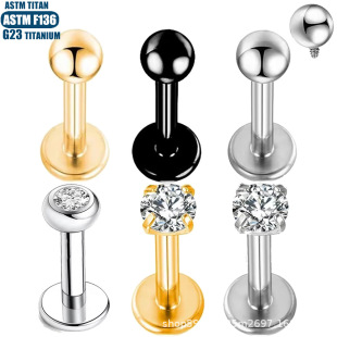 G23钛合金唇钉唇饰锆石耳环内螺旋隔膜耳屏穿孔耳钉穿刺饰品唇环