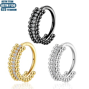 F136植入级钛合金鼻环无缝环侧面锆石双排焊球铰链穿孔耳环软骨环