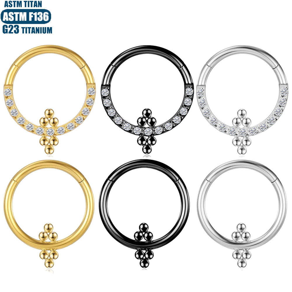 F136钛穿孔鼻环鼻中隔植入级内侧珠簇人体穿刺饰品无缝圈锆石