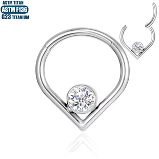 F136钛穿孔首饰锆石水滴耳环男女铰链鼻环无缝圈开口环隔膜软骨环