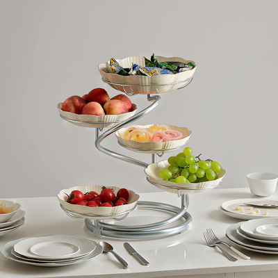 轻奢高档水果盘家用客厅茶几果盘零食摆放盘奶油风多层糖果干果盘