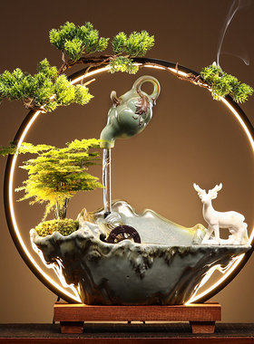 新中式悬空流水招财喷泉摆件客厅玄关桌面加湿器店铺乔迁开业送礼