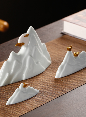 中式创意禅意青瓷小假山摆件微景观客厅电视柜摆设鱼缸造景笔山