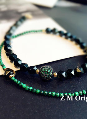 Z M Original原创设计绿砂石手链孔雀石925纯银双圈显白女款礼物