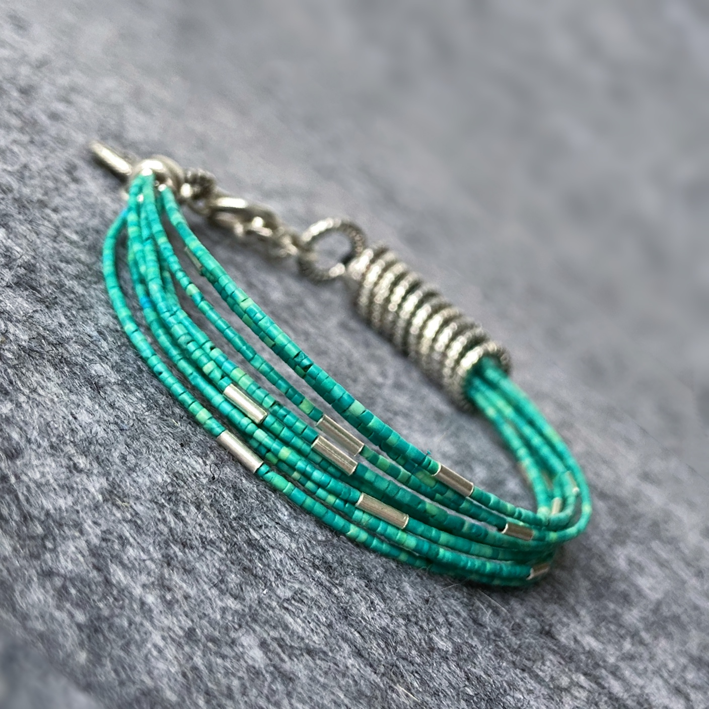 原创设计多层925纯银绿色手链