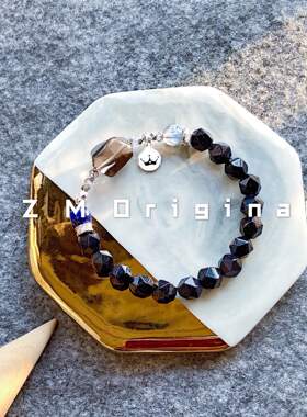 ZM Original原创设计蓝砂石手链天然烟晶茶水晶手串ins风纯银女款