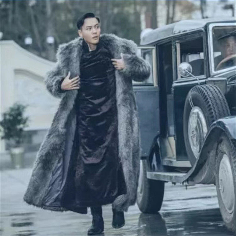 秋冬新款老九门佛爷陈伟霆同款皮草男装大衣仿狐狸毛大码宽松外套
