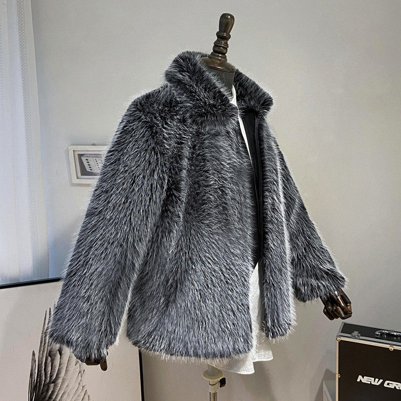 2024 가을 겨울 남성 여우 모피 자켓 캐주얼 패션 기질 따뜻한 모피 두꺼운 따뜻한 비즈니스 윈드 브레이커